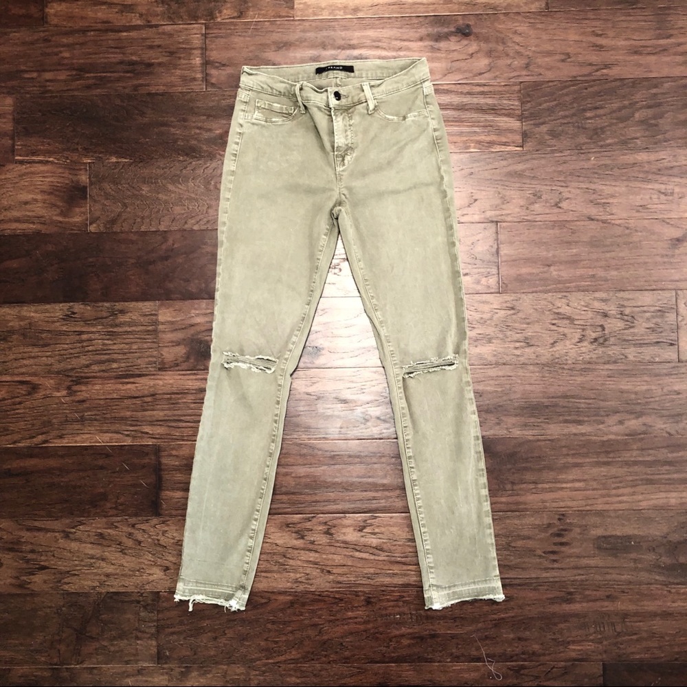 J Brand green distressed skinny pants. Size 27.